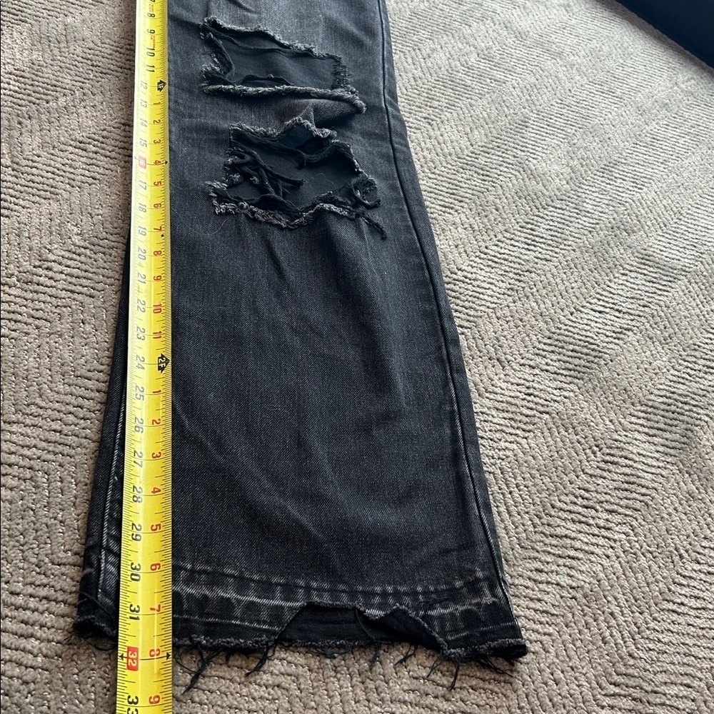 Vibrant M.I.U. Jeans Women's Juniors Size 1 Black Distressed High Rise Wide Leg - Picture 11 of 12